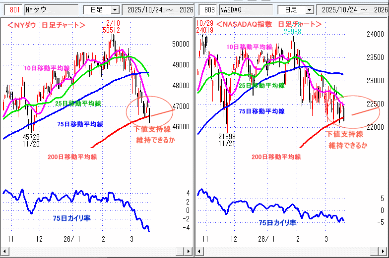 NYダウ NASADAQ指数 日足チャート