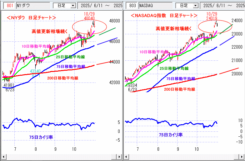 NYダウ NASADAQ指数 日足チャート