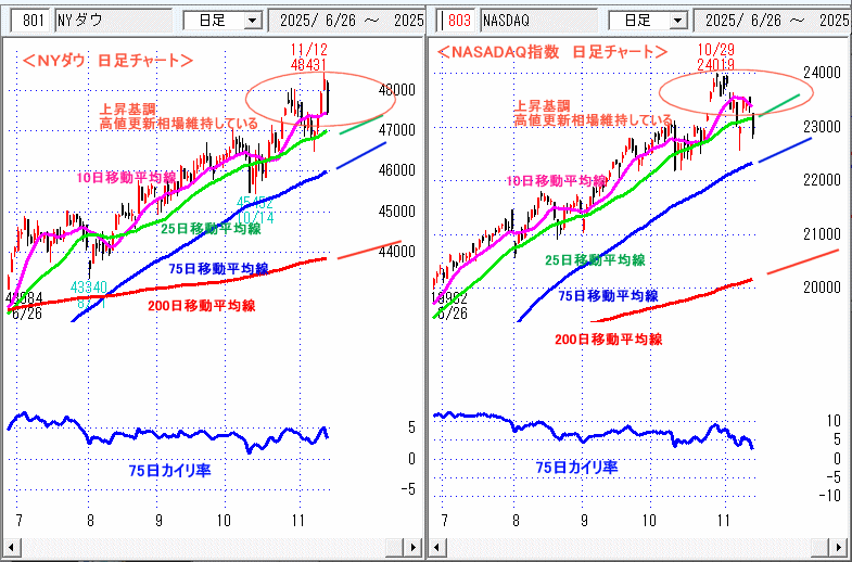 ＮＹダウ　NASADAQ指数　日足チャート