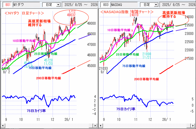 ＮＹダウ　NASADAQ指数　日足チャート