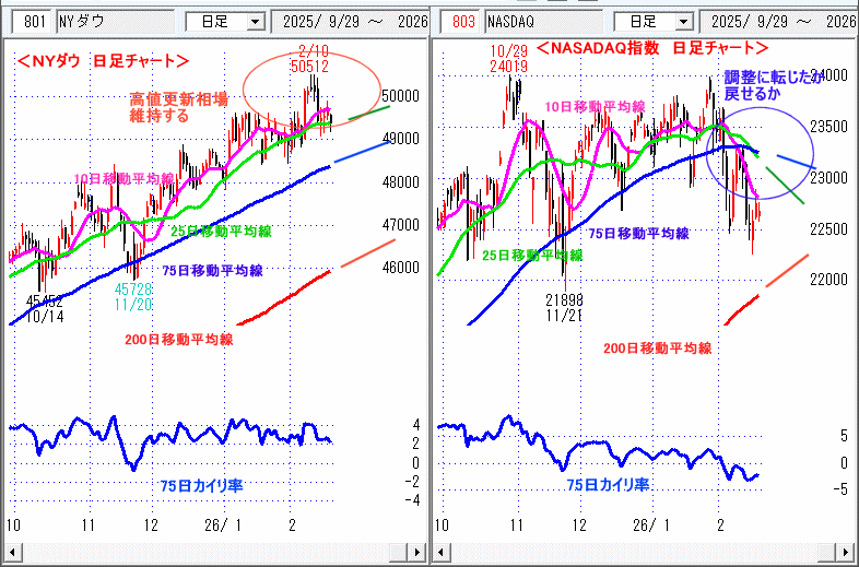 ＮＹダウ　NASADAQ指数　日足チャート
