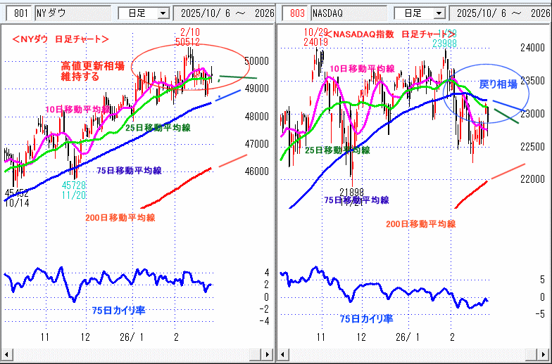 ＮＹダウ　NASADAQ指数　日足チャート