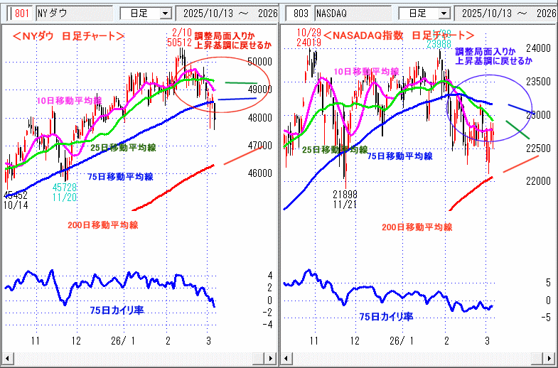 ＮＹダウ　NASADAQ指数　日足チャート