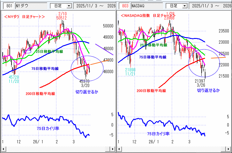 ＮＹダウ　NASADAQ指数　日足チャート