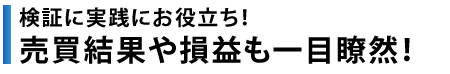 検証に実践にお役立ち！売買結果や損失も一目瞭然！